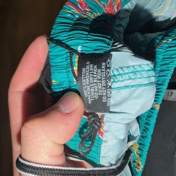 Stussy Mens Tropical Swim Trunks L Teal Birds of Paradise 5 Inseam